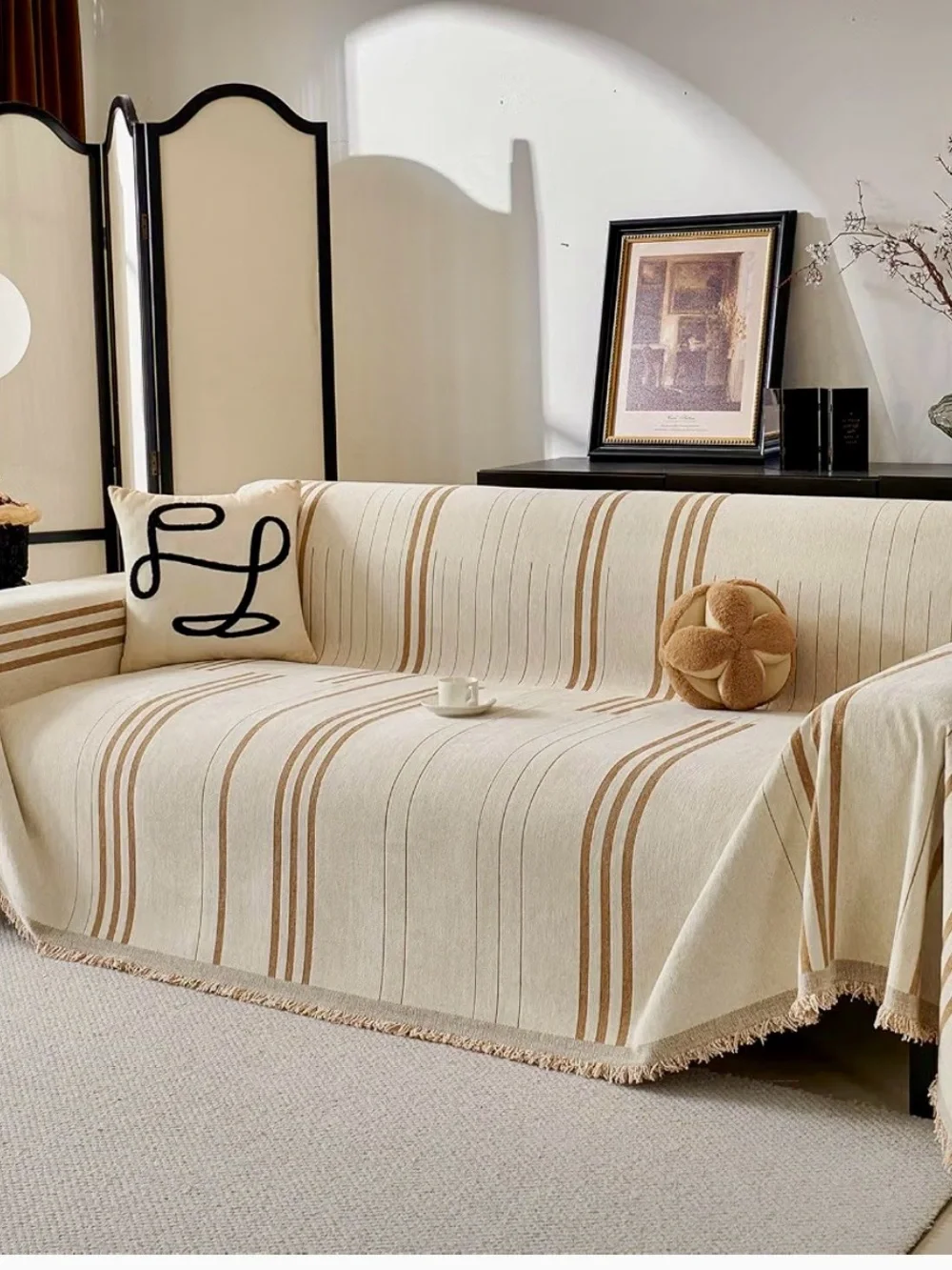 Neutral Stripe Sofa Throw by